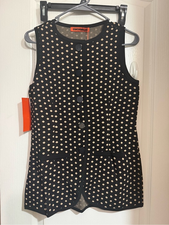 Simon Miller Tops - Simon Miller Black Sleeveless Tunic with Cream Dot Pattern